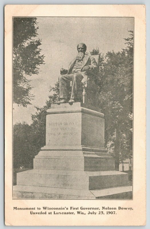 Lancaster Wisconsin~Governor Nelson Dewey in Chair Monument~Unveiled 1907~PC 