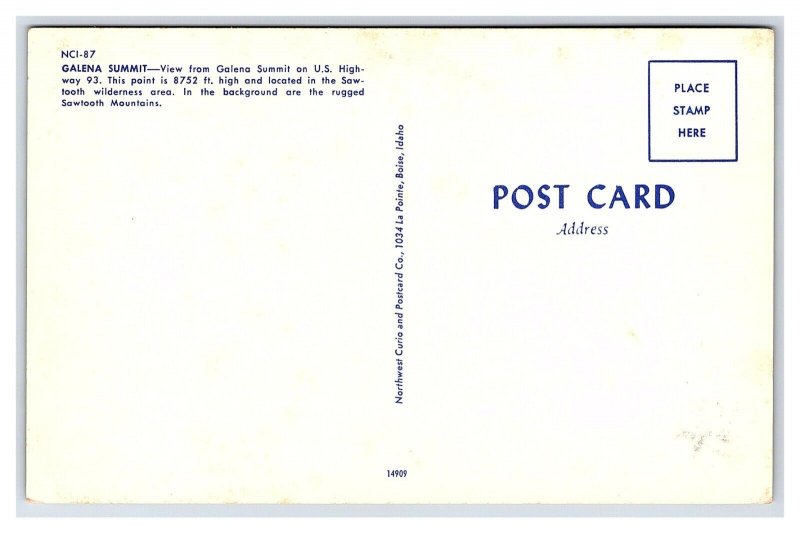 Galena Summit Sawtooth Mountains Idaho Scenic View Postcard Old Cars