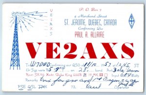 St. Jerome Quebec Canada Postcard VE2AXS QSL Ham Radio 1957 Posted Vintage