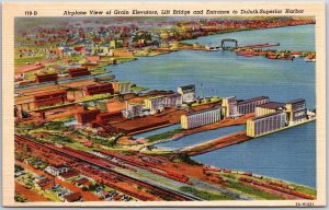 Grain Elevator Lift Bridge & Entrance to Duluth Harbor MN Airplane View Postcard