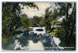 1909 Scene On Clinton River Bridge View Pontiac Michigan MI Posted Postcard