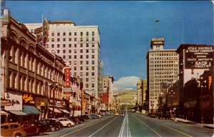 Vintage Main Street View Old Cars Signs Salt Lake City Utah UT Postcard