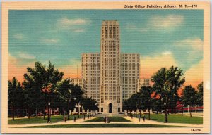 State Office Building Albany New York NY Front Building Grounds Trees Postcard