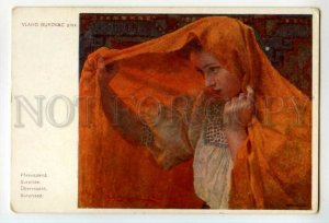 493086 Vlaho BUKOVAC Surprise BELLE Woman in Orange shawl Vintage postcard