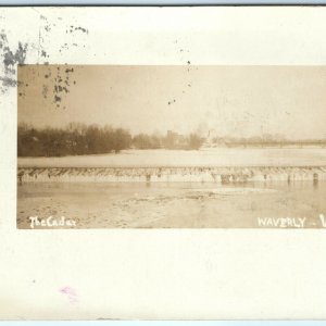 1908 Waverly, IA The Cedar River Dam View Real Photo RPPC Postcard Winter A37