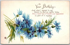 Full Of Health & Happiness For Your Birthday Blue Flowers Greetings Postcard