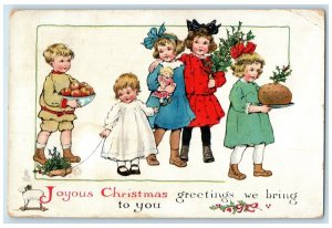 1914 Christmas Greetings Children With Doll Berries Tuck's Essex IA Postcard