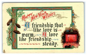 Arts & Crafts NEW YEAR WISHES Friendship Steady 1913 Tuck Postcard