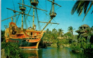 1960s Pirate Ship Anchored at Skull Rock Disneyland Anaheim California Postcard