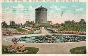 Vintage Postcard 1929 Water Tower & Lily Pond Volunteer Park Seattle Washington