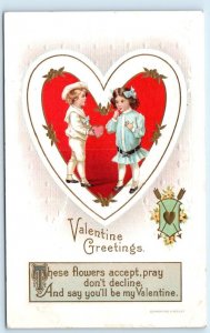 VALENTINE Greeting ~ CUTE KIDS ~  BE MY VALENTINE  c1910s Embossed Postcard