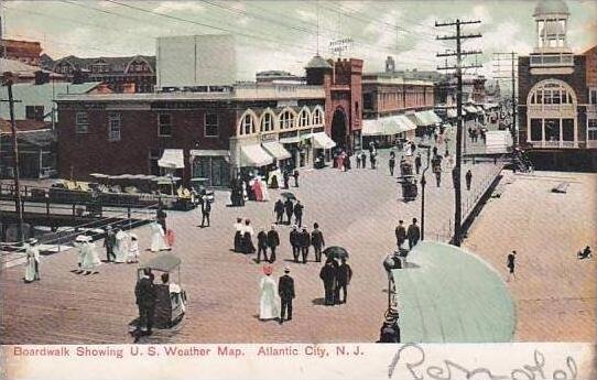 New Jersey Atlantic City Boardwalk Showing U S Weather Map 1906