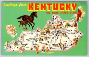 Greetings From Kentucky, Map Showing 48 State & National Parks, Vintage Postcard
