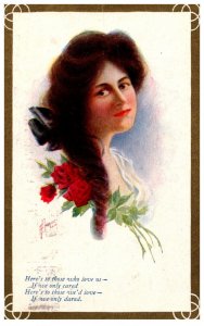 Valentine  beautiful Woman, Poem, artist signed