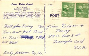 Linen Postcard Kiser Motor Court US 60, 70, 89 in Glendale, Arizona