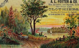 A L Foster & Co Clothiers Farm Horse & Buggy Victorian Trade Card Hartford CT 