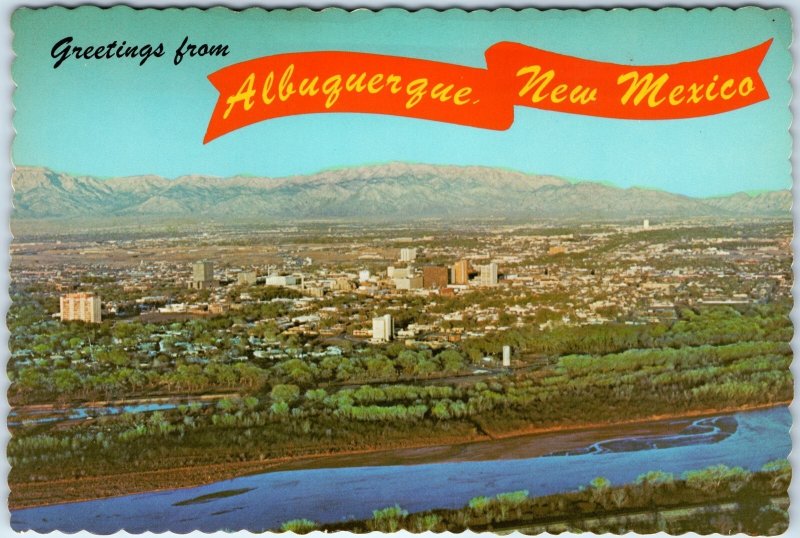 c1970s Albuquerque NM Greetings from City Skyline Downtown Rio Grande 4x6 PC M12