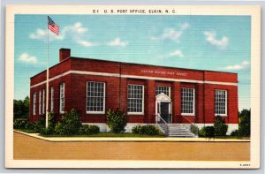 Elkin North Carolina~Front of US Post Office~Vintage Linen Postcard