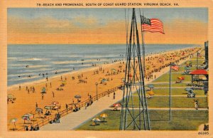 VIRGINIA BEACH VA~BEACH & PROMENADE SOUTH OF COAST GUARD STATION~1948 POSTCARD