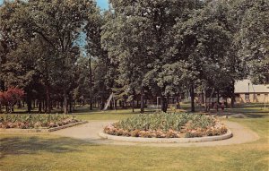 New London Wisconsin~Hatten Park~Flower Beds~Playground Swings~Slide~1960s PC