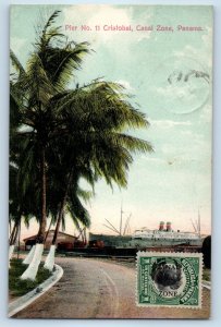 Panama Postcard Pier No. 11 Cristobal Canal Zone Overprint 1910 Antique