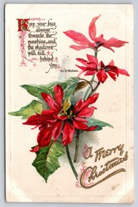 Christmas~3 Poinsettias~Whitman~Face Sunshine~Gold~c1910 Vintage TUCK Postcard