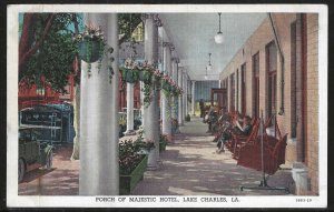 Porch of Majestic Hotel, Lake Charles, Louisiana, Early Postcard, Unused