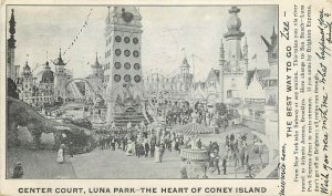 Undiv. Back Postcard; Center Court, Luna Park, Coney Island NY Amusement Park