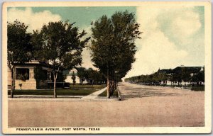 Pennsylvania Avenue Fort Worth Texas TX Street View Trees Houses Postcard