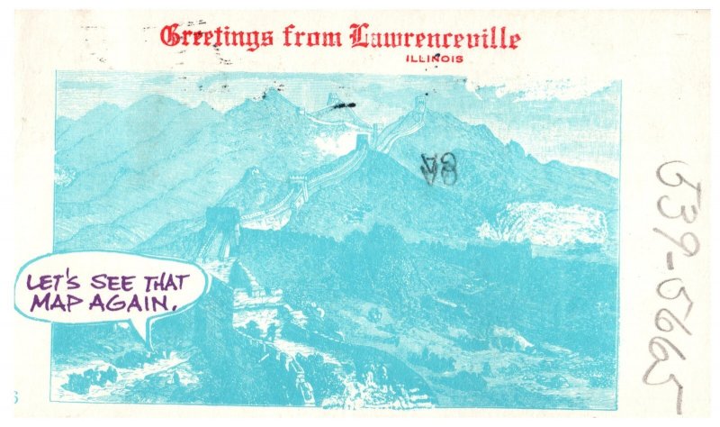 1985 Vintage Lawrenceville Illinois Greetings Postcard Funny Map Humor