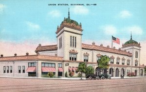 Vintage Postcard Union Station Building Hostorical Landmark Savannah Georgia GA