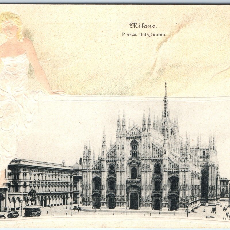 c1900s UDB Milano, Italy Stunning Girl Art Embossed Piazza Duomo Cathedral A358