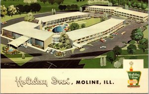 Vtg 1960's Holiday Inn Hotel Moline Illinois IL Chrome Postcard