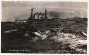 WW1  US Navy Battleships  A Heavy Sea-Way Postcard   c1918