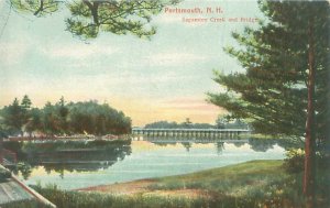 Portsmouth NH Sagamore Creek & Bridge Litho Postcard Unused