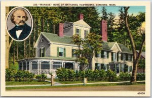Wayside Home of Nathaniel Hawthorne Concord Massachusetts MA House Postcard