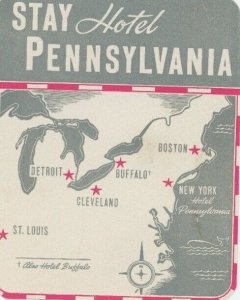 1930's-40's Hotel Pennsylvania Detroit Cleveland Luggage Label Poster Stamp B6 