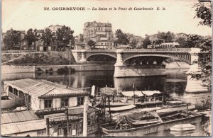 France Courbevoie La Seine et le Pont de Courbevoie Vintage Postcard C174