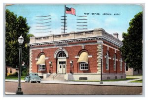 Post Office Building Adrian Michigan MI Linen Postcard E19