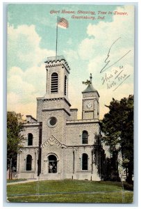 c1910s Court House Showing Tree In Tower Scene Greensburg Fort Wayne IN Postcard