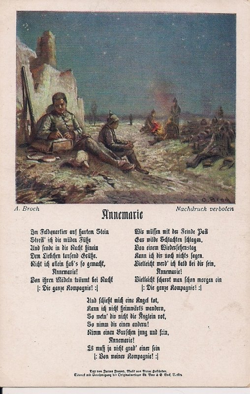 MILITARY WWI German Soldiers Camping in Ruins, Pickelhaube, Spiked Helmet, Song
