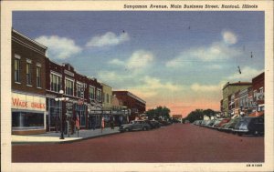 Rantoul Illinois IL Sangamon Ave Street Scene Wade Drugs Linen Vintage Postcard