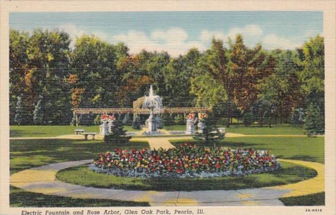 Illinois Peoria Electric Fountain and Rose Arbor Glen Oak Park Curteich