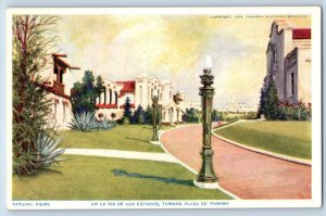 1914 San Diego California Postcard La Via De Los Estados Toward Plaza De Panama