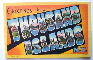 Greetings From Thousand Islands New York Large Big Letter Postcard Linen Unused