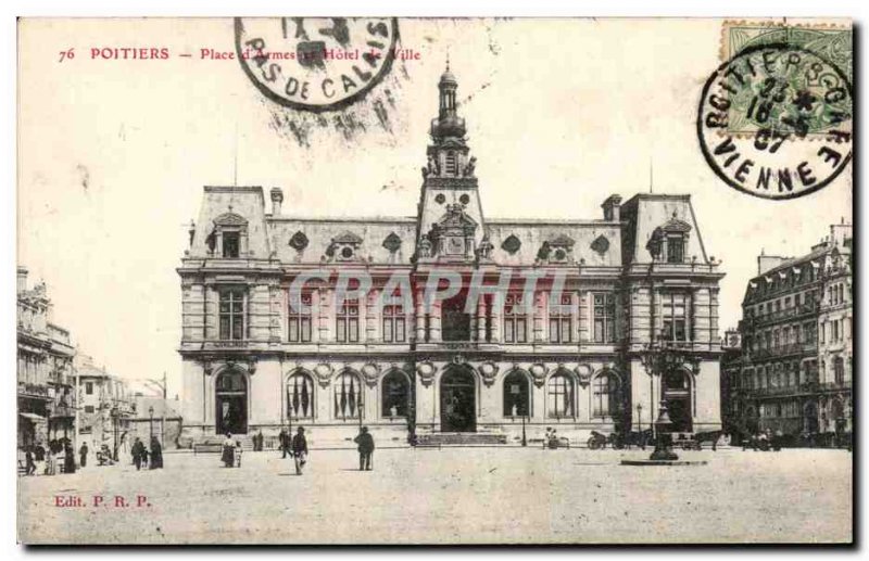 Old Postcard Poitiers Place d & # & # 39armes and 39Hotel City