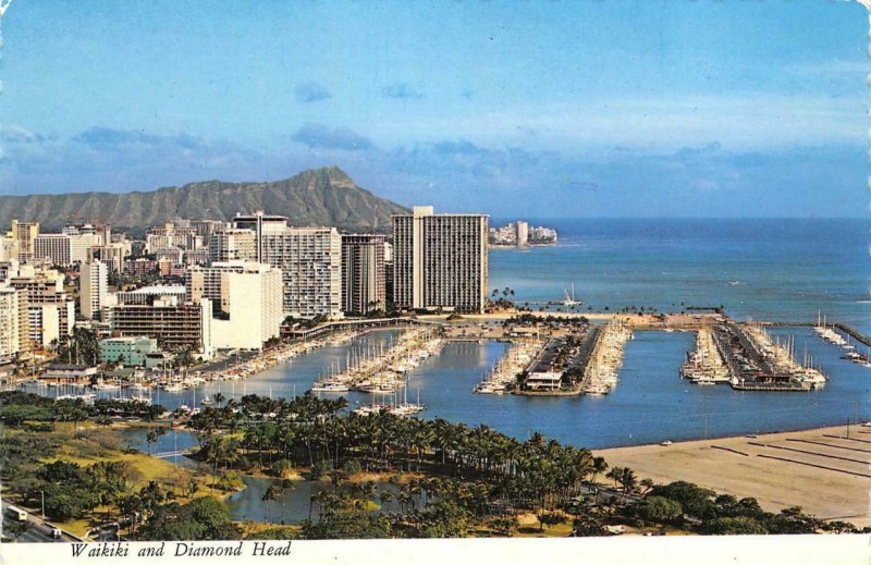 WAIKIKI & DIAMOND HEAD Ala Moana Park Ala Wai Yacht Harbor 1974 Vintage Postcard