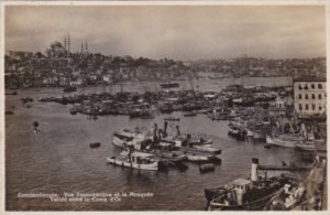 Turkey Constantinople Panoramic View Of Harbor and Mosque Real Photo
