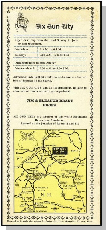 Vintage Six Gun City Brochure, Jefferson, New Hampshire/NH