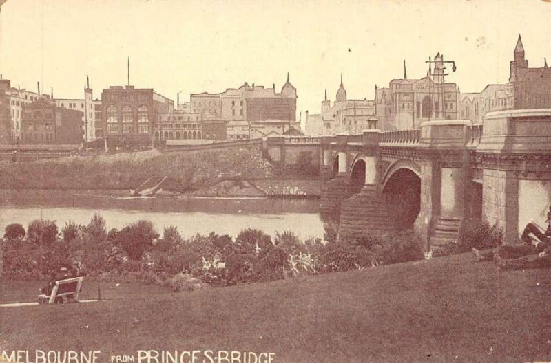 Melbourne Australia Princes Bridge Birdseye View Antique Postcard K72296